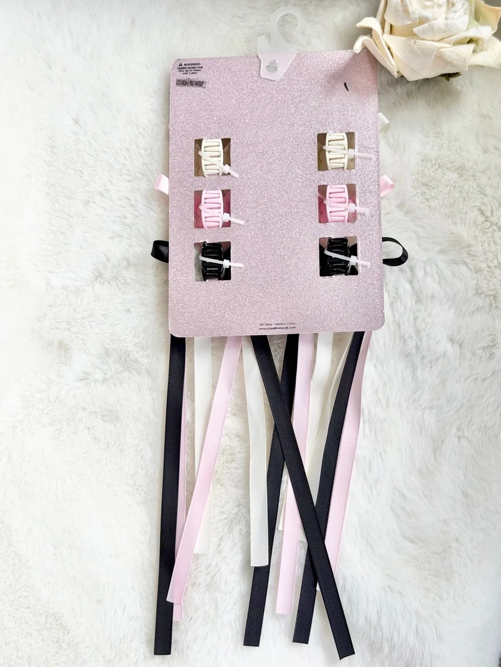 Ribbon Bow Claw Clips in Pink, Black & Cream